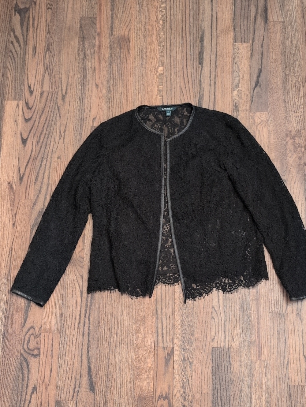 Lauren Ralph Lauren Black Lace Open-Front Blazer